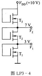在图LP3－4所示电路中，已知各管的IDQ=0．1 mA，VGS（th)=2 V，l=10μm，μn