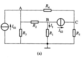 图（a)所示电路中，已知C点电位VC=36 V，IS1=7 A，IS2=4 A，R3=14Ω，R4=