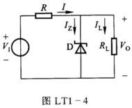 在图LT1－4所示稳压电路中，要求输出稳定电压为7．5 V。已知输入电压V1在15 V到25 V范围