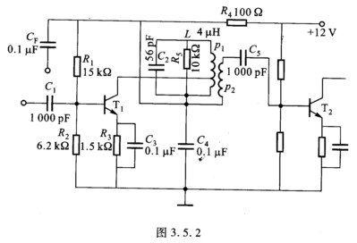图3．5．2表示一单调谐回路中频放大器。已知工作频率f0=10．7 MHz，回路电容C2=56 pF