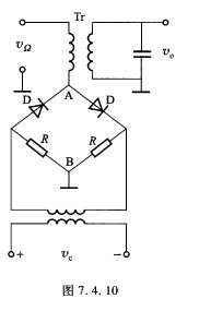 图7．4．10是另一种形式的斩波平衡调幅电路。图中，vΩ为低频信号电压，vc为载波电压，v0为输出调