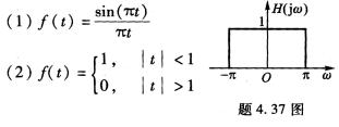 一个理想低通滤波器的频率响应如题4．37图所示，其相频特性ψ（ω)＝0。试画出输入为下列函数时，输出