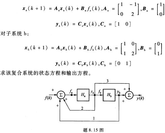 如题8．15图所示的复合系统，其中两个二阶子系统的动态方程为，对子系统a： 请帮忙给出正确答案和分析