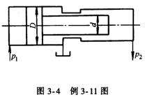 图3－4所示的增压缸，已知活塞直径D=60mm，活塞杆直径d=20mm，输入压力p1=5MPa，求输
