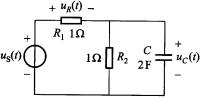 如题2．9图所示的电路，若以电阻r1上电压uR（t)为响应，试列出其微分方程，并求出冲激响应和阶跃响