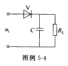 大信号二极管检波电路如图例5—4所示。若给定RL=10kΩ，ma=0．3： （1)载频fc=465k