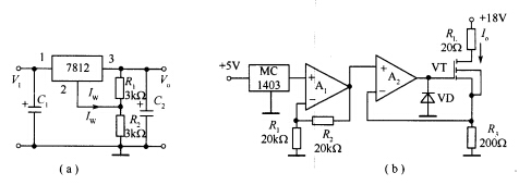 图5．5．5为三端稳压器组成的稳压电路和基准电压源MC1403构成的基准电流源电路。试计算： 电路（