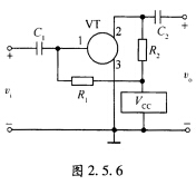 用一个晶体三极管接成如图2．5．6所示的放大器。试标出能使该放大器正常工作的电源电压VCC和电容C1
