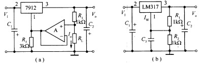 图5．5．11为三端集成稳压器组成的两个稳压电路。已知（a)中运放为理想的，（b)中电流IW可以忽略