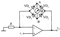 图5．5．8是一高输入阻抗交流电压表电路，设运放和4个二极管VD1～VD4都是理想器件，被测电压。试