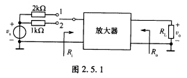 某放大器测量电路如图2．5．1所示，已知RL=3kΩ，输入信号，当开关S置于“1”时的带负载源电压增