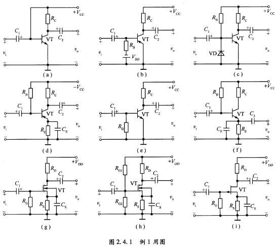 分析图2．4．1各电路，当vi为小信号正弦波时它们是否具有信号放大作用？ 请帮忙给出正确答案和分析，