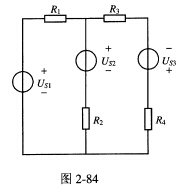 电路如图2—84所示，已知US1＝40V，US2＝20V，US3＝18V，R1＝4Ω，R2＝2Ω，R