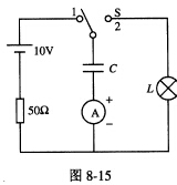 电路仍如图8－15所示，s由“2"转掷“1”以后，表的指针偏转情况是（)。（换路前的电路处于稳态) 