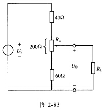 电路如图2－83所示，US＝50V，RL＝140Ω，试分析随着电位器RW的调节，UO的变化范围如何。