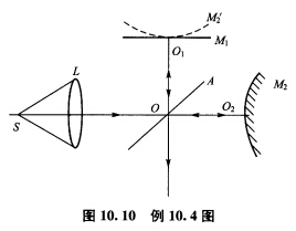 在迈克尔逊干涉仪的一臂上用凸面反射镜M2代替平面镜，反射镜的曲率中心在OO2的延长线上。调节M1位置