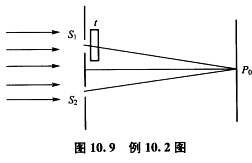 如图10．9所示的杨氏双缝实验中，波长为λ的单色光垂直入射到双缝上，将一块厚度为t、折射率为n的玻璃