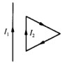如图所示 一根载流无限长直导线与一个载流正三角形线圈在同一个平面内。若长直导线固定不动，则如图所示 