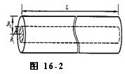 如图16－2所示，一根同轴电缆，其长L=1.5×103m，内导体外径R1=1.0mm，外导体内径R2