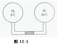 两个相同的容器装有氢气，以一细玻璃管相连通，管中用一滴水银做活塞，如图12－1所示，当左边容器的温两