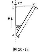 如图20—13所示，一个直角三角形abc回路放在磁感应强度为B的均匀磁场中，磁场的方向与直角边ab平