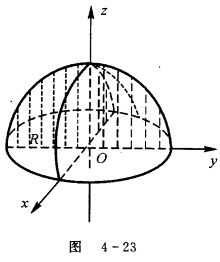 体密度为ρ，半径为R均匀带电球的球心选为直角坐标系的原点，如图4—23所示。求球被直角坐标系坐标平面