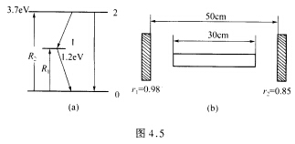 图4．5（a)为一连续工作均匀加宽激光器的能级系统，假设能级1和能级2的泵浦速率相同（即R1=R2)
