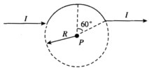 如图所示，一根无限长直导线，通过电流I，中部一段弯成圆弧形，求图中P点的磁感应强度的大小． 请帮忙给