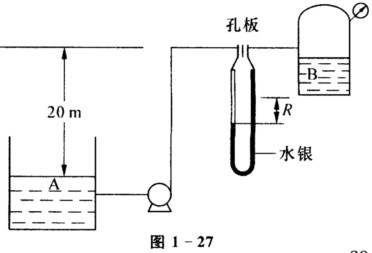 如图1—27所示，用泵将贮槽A内的油用φ159 mm×4 mm的管道送至设备B，设备B内液面上方压力