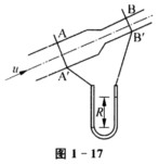 如图1－17所示，流体在倾斜变径管中流动，则U 形管压差计读数R的大小反映（)。 A．A、B两截面间