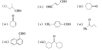 指出下列化合物各属于哪类醛、酮，并写出它们的中英文系统名称。 