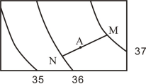 下图为某地形图的一部分，三条等高线所表示的高程如图所视，A点位于MN的连线上，点A到点M和点N的图上