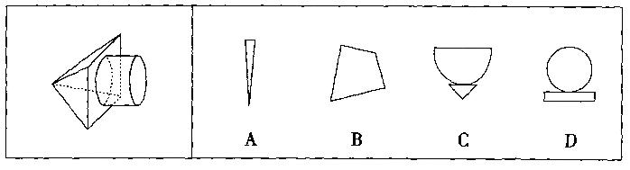 左边的图形是圆柱体和四棱锥体的组合，如果从任一面剖开，以下哪一个不可能是该立体图形的截面？A.AB.