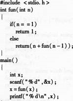 有以下程序： 执行程序时，给变量x输入l0，程序运行后的输出结果是（）。A.55B.54C.65D.