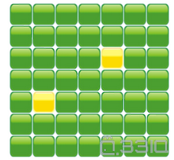 一个7×7 的棋盘的2 个方格填黄色，其余的方格填绿色。如果一种填色法可从另一种填色法经过在棋盘的平