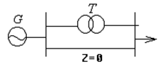 在下图所示的简单网络中，变压器T中（)。A.有功率通过;B.无功率通过;C.不能确定;D.仅有有功功