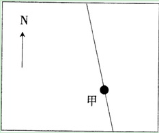 根据材料完成第题：下图中的斜线示意晨昏线。甲地经度为15°E。假定西五区区时为6日0时20分。根据材