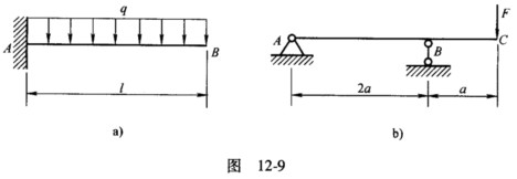 已知图12－9所示梁的抗弯刚度为EI，试计算梁的应变能。已知图12-9所示梁的抗弯刚度为EI，试计算