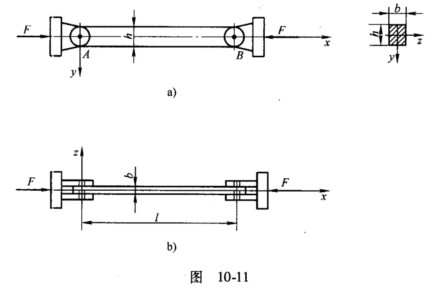 Q235钢制成的矩形截面压杆如图10－11所示。已知L=2．3m、B=40mm、H=60mm；材料的