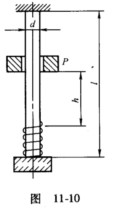 如图11－10所示，一圆截面钢杆的下端固结一刚性托盘，盘上放置一刚度系数k=1．6MN／m的弹簧。已