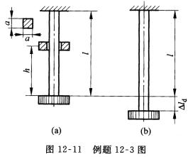 图12—11（a)所示为长度为l的直杆，有一重量为Q的重物，自高度h处自由下落在杆的下端托盘上。杆的