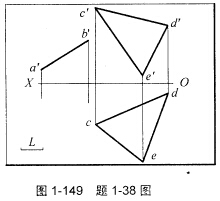 如图1－149所示，已知直线AB平行于平面三角形CDE且与它相距L，求作AB的H面投影ab。如图1-
