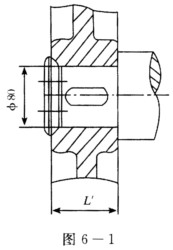 在一直径d=80mm的轴端，安装一钢制直齿圆柱齿轮（见图6－1)，轮毂宽度L=1．5d，工作时有轻微