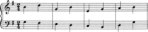 下例是贝多芬《钢琴奏鸣曲》Op．79第三乐章片段的减缩谱，请根据要求配置和声连接。要求：（1）加入两