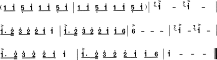 下图中的旋律片段为管弦乐曲（）。A.《北京喜讯到边寨》B.《喜洋洋》C.《春江花月夜》D.《百鸟朝凤