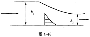 （中国石油大学＜北京＞2006年考研试题)如图4—46所示，溢流坝内外水位高度分别为h1、h2，水的