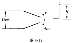 （北京航空航天大学2006年考研试题)如图4—12所示，水从喷嘴射出冲击到弯管，v=4．19m／s，