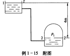 某工厂需要用压缩空气将封闭槽中的硫酸送至高位槽，如例1－15附图所示，在输送结束时的液面差为4m，某