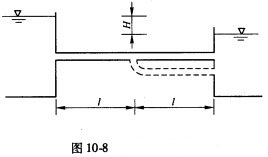 在长为2l、直径为d的管道上，并联一根直径相同、长为l的支管（见图10－8中虚线)，若水头H不变，不