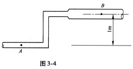 管路由不同直径的两管前后相连接所组成，如图3－4所示，小管直径dA=0．2m，大管直径dB=0．4m